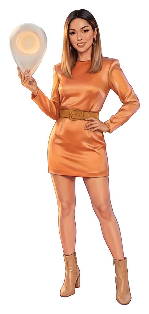 A woman holding a glass map pin